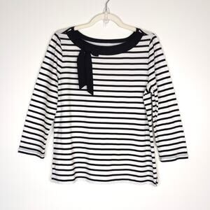 LOFT Striped Boatneck Top Bow Black White Nautical M French Girl Parisian Chic
